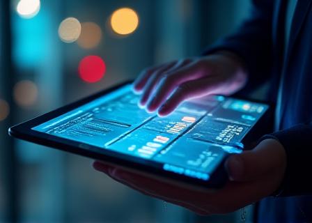 Close-up of a professional analyzing digital security data on a multi-screen setup